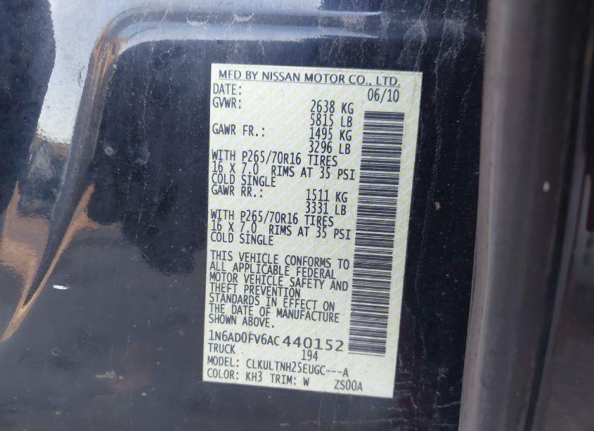 Photo 9 of 2010 Nissan Frontier SE (VIN 1N6AD0FV6AC440152)