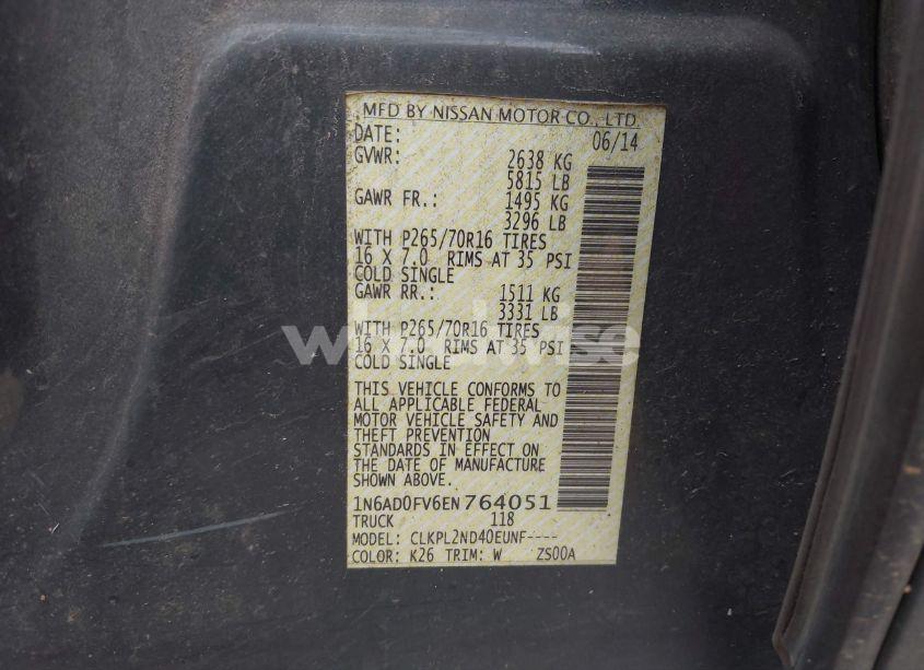 Photo 9 of 2014 Nissan Frontier SV (VIN 1N6AD0FV6EN764051)