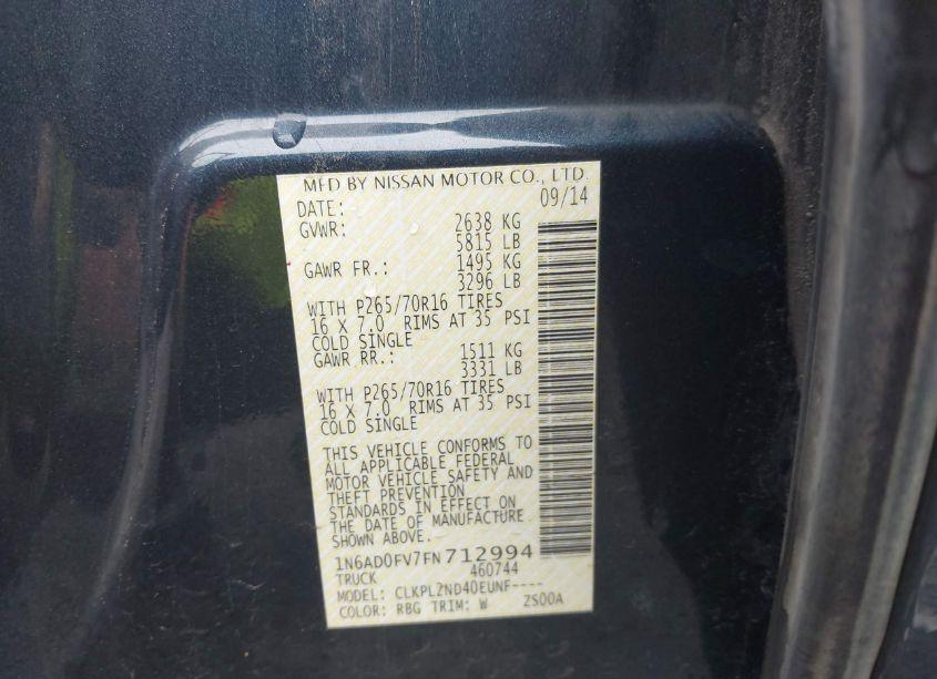 Photo 9 of 2015 Nissan Frontier SV (VIN 1N6AD0FV7FN712994)