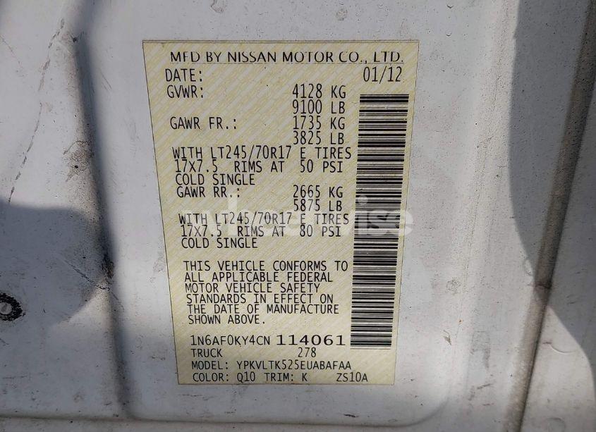 Photo 9 of 2012 Nissan Nv 2500 NV2500 HD SV V8 (VIN 1N6AF0KY4CN114061)