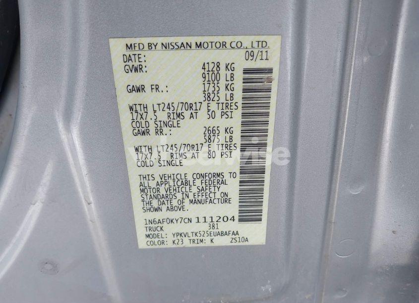 Photo 9 of 2012 Nissan Nv 2500 NV2500 HD SV V8 (VIN 1N6AF0KY7CN111204)