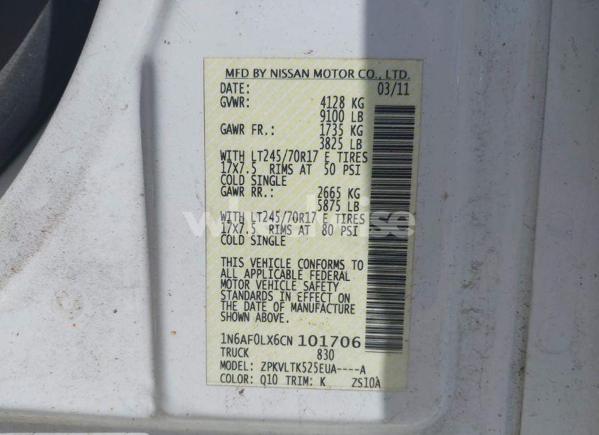 Photo 9 of 2012 Nissan Nv 2500 NV2500 HD SV V8 (VIN 1N6AF0LX6CN101706)