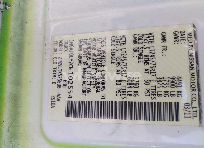 Photo 9 of 2012 Nissan Nv 3500 NV3500 HD SV V8 (VIN 1N6AF0LY2CN102554)