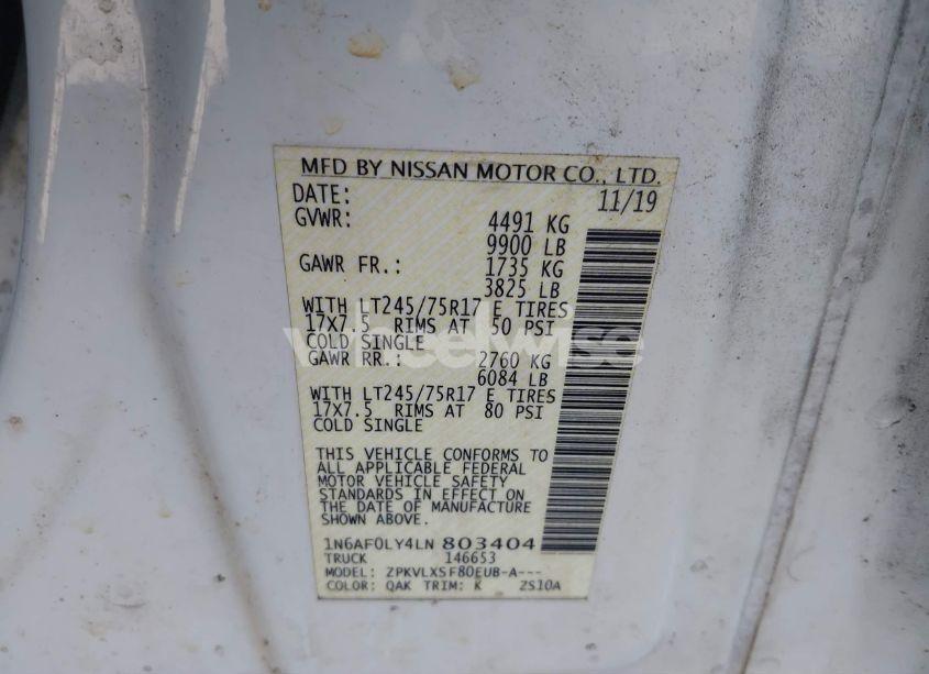 Photo 9 of 2020 Nissan Nv CARGO NV3500 HD SV HIGH ROOF V8 (VIN 1N6AF0LY4LN803404)