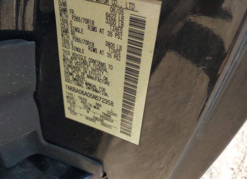 Photo 9 of 2005 Nissan Titan SE (VIN 1N6BA06A05N572358)