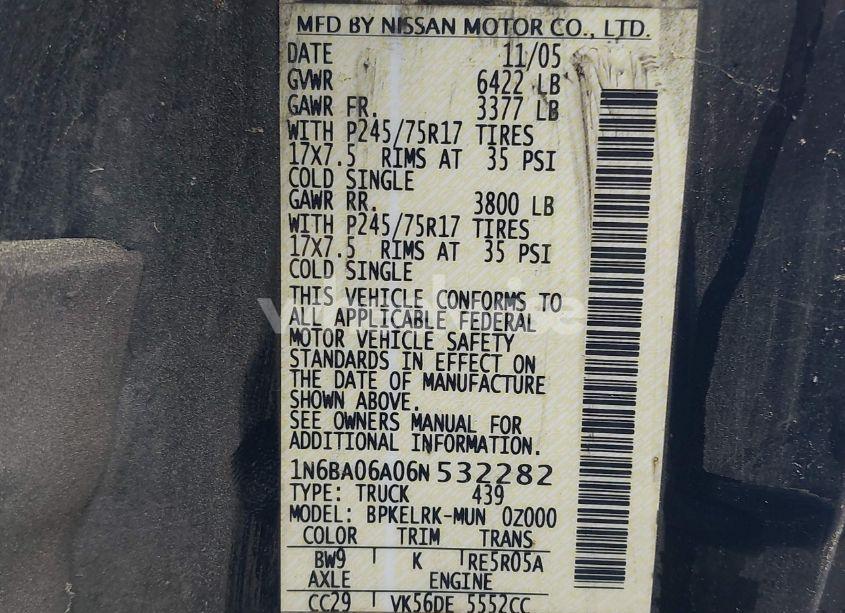 Photo 9 of 2006 Nissan Titan XE (VIN 1N6BA06A06N532282)