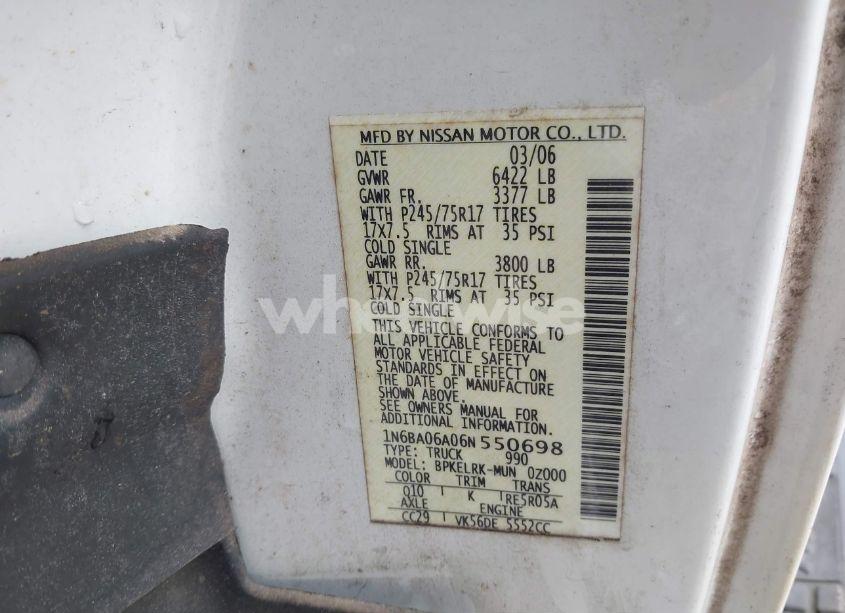 Photo 9 of 2006 Nissan Titan XE (VIN 1N6BA06A06N550698)