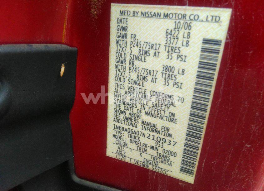 Photo 9 of 2007 Nissan Titan XE (VIN 1N6BA06A07N210937)