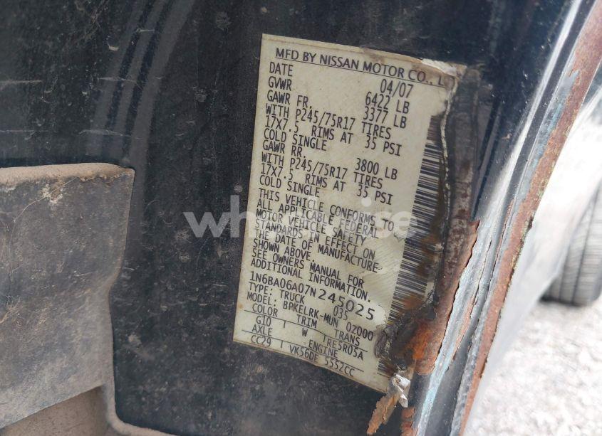 Photo 9 of 2007 Nissan Titan XE (VIN 1N6BA06A07N245025)