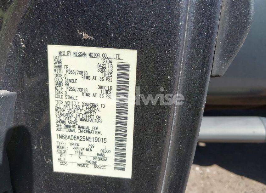 Photo 9 of 2005 Nissan Titan LE (VIN 1N6BA06A25N519015)