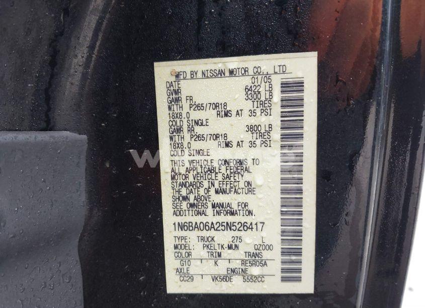 Photo 9 of 2005 Nissan Titan SE (VIN 1N6BA06A25N526417)