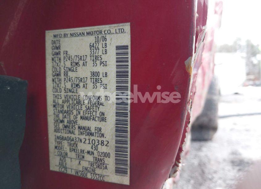 Photo 9 of 2007 Nissan Titan XE (VIN 1N6BA06A37N210382)