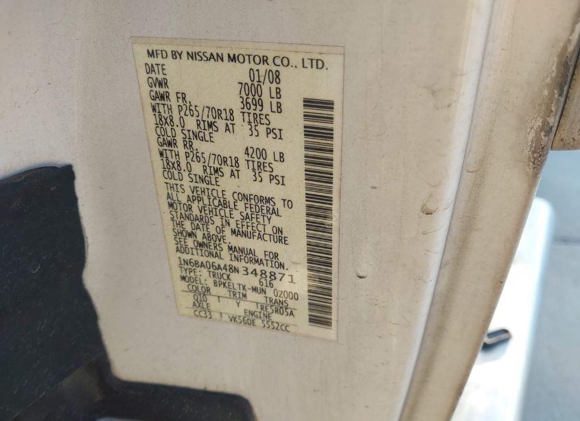 Photo 9 of 2008 Nissan Titan LE/SE (VIN 1N6BA06A48N348871)