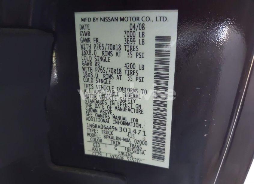 Photo 9 of 2009 Nissan Titan XE (VIN 1N6BA06A49N301471)