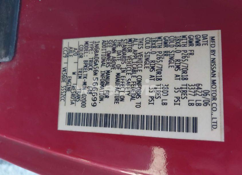 Photo 9 of 2006 Nissan Titan SE (VIN 1N6BA06A56N566699)