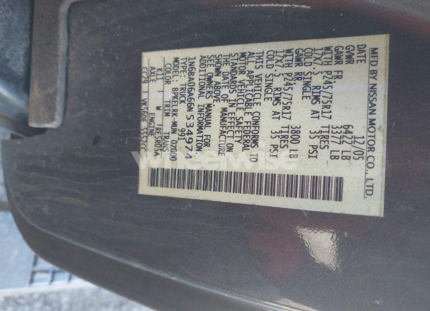 Photo 9 of 2006 Nissan Titan XE (VIN 1N6BA06A66N534974)