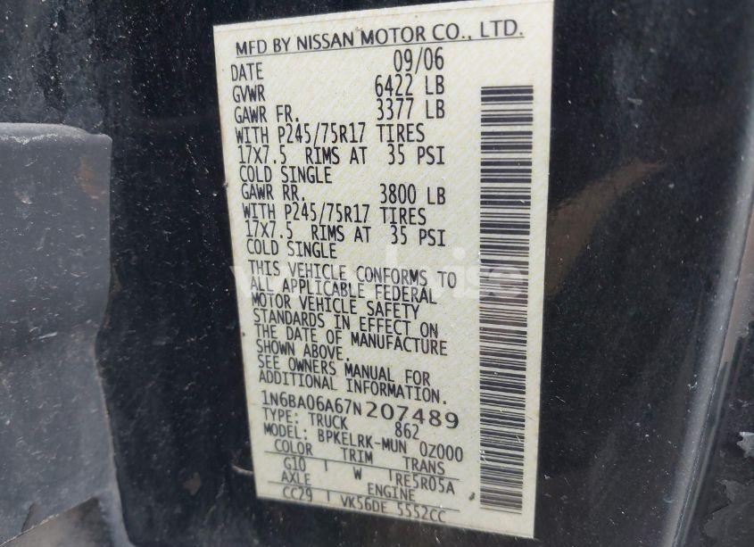 Photo 9 of 2007 Nissan Titan XE (VIN 1N6BA06A67N207489)
