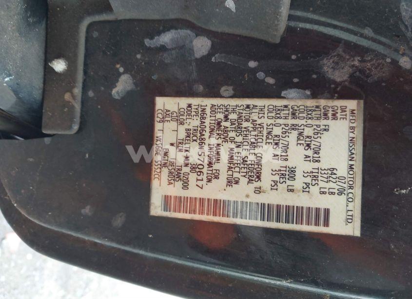 Photo 9 of 2006 Nissan Titan SE (VIN 1N6BA06A86N570617)