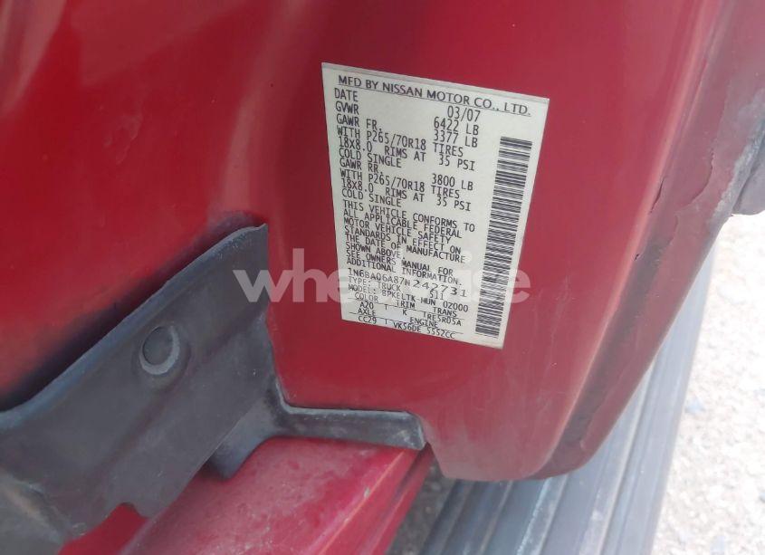Photo 9 of 2007 Nissan Titan SE (VIN 1N6BA06A87N242731)