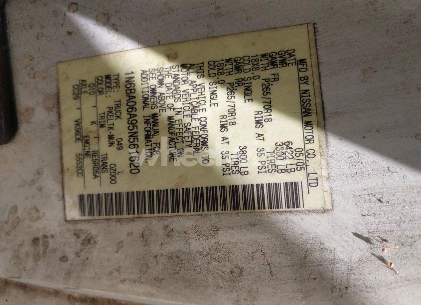 Photo 9 of 2005 Nissan Titan SE (VIN 1N6BA06A95N561620)