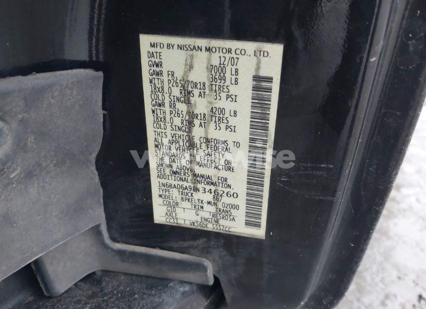 Photo 9 of 2008 Nissan Titan XE (VIN 1N6BA06A98N346260)