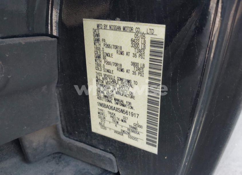 Photo 9 of 2005 Nissan Titan SE (VIN 1N6BA06AX5N561917)