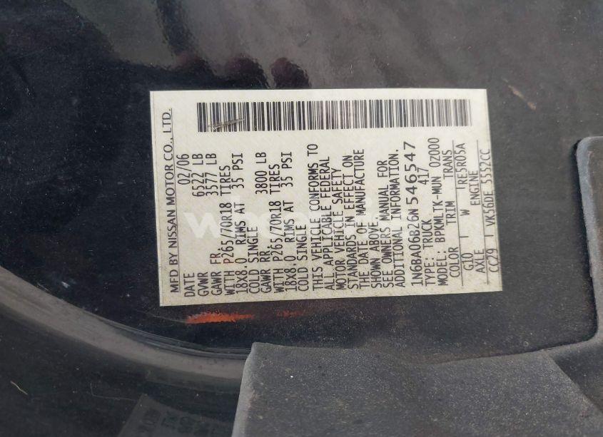 Photo 9 of 2006 Nissan Titan SE (VIN 1N6BA06B26N546547)