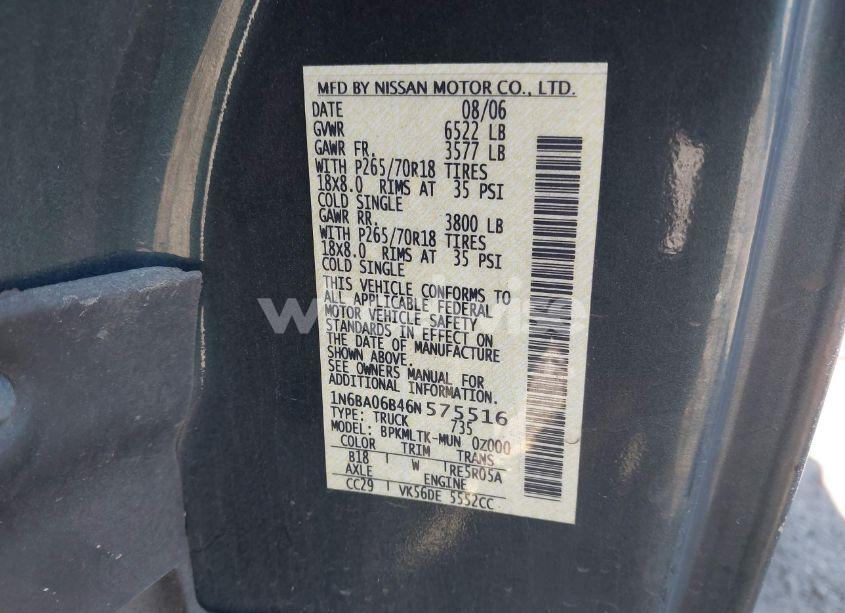 Photo 9 of 2006 Nissan Titan SE (VIN 1N6BA06B46N575516)