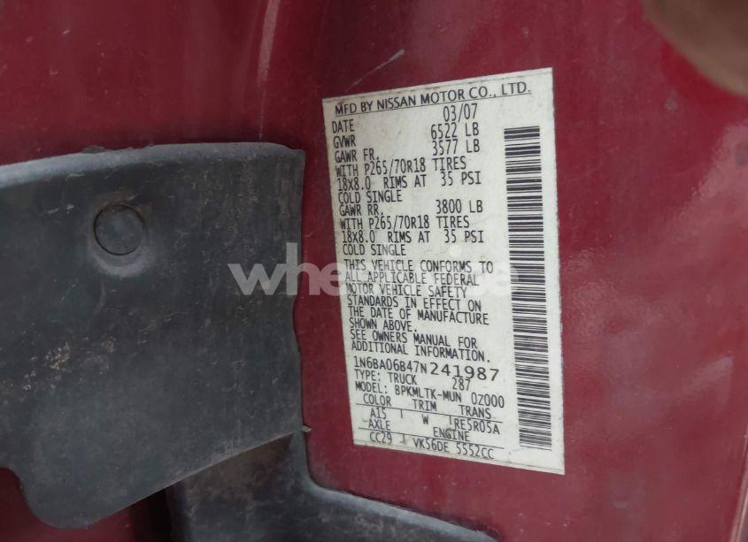 Photo 9 of 2007 Nissan Titan SE (VIN 1N6BA06B47N241987)