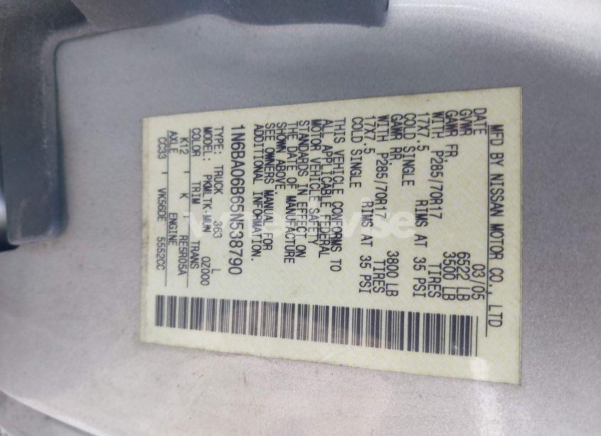 Photo 9 of 2005 Nissan Titan SE (VIN 1N6BA06B65N538790)