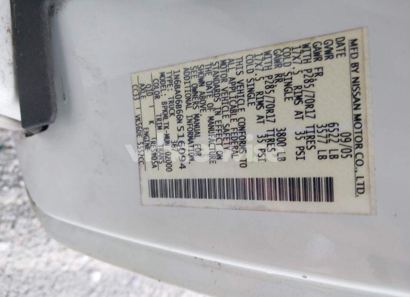 Photo 9 of 2006 Nissan Titan SE (VIN 1N6BA06B66N516094)