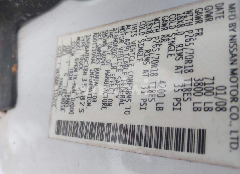 Photo 9 of 2008 Nissan Titan SE (VIN 1N6BA06C38N351875)