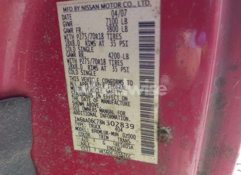 Photo 9 of 2008 Nissan Titan PRO-4X (VIN 1N6BA06C78N302839)