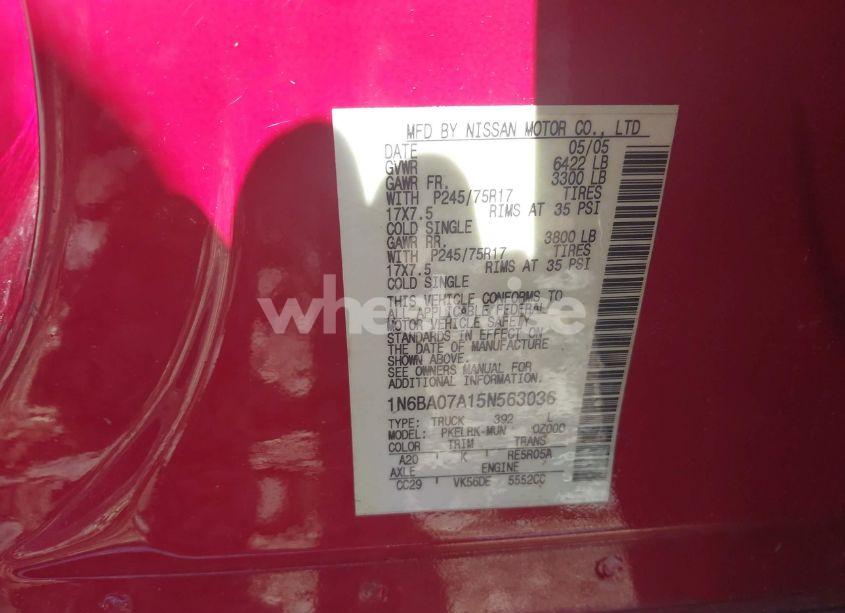 Photo 9 of 2005 Nissan Titan XE (VIN 1N6BA07A15N563036)