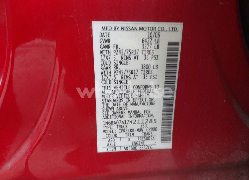 Photo 9 of 2007 Nissan Titan XE (VIN 1N6BA07A17N211285)