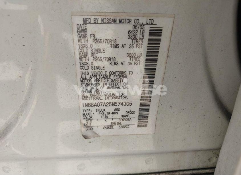 Photo 9 of 2005 Nissan Titan SE (VIN 1N6BA07A25N574305)