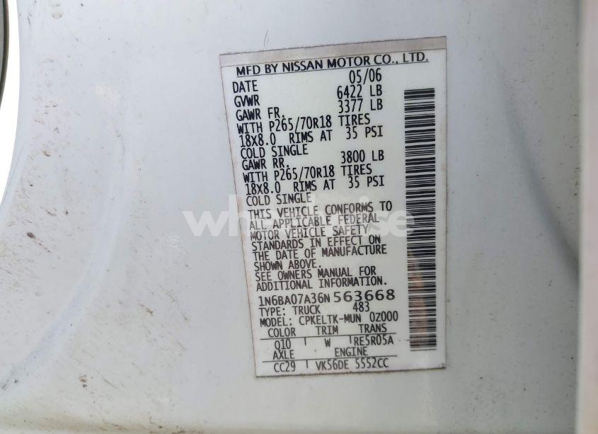 Photo 9 of 2006 Nissan Titan SE (VIN 1N6BA07A36N563668)