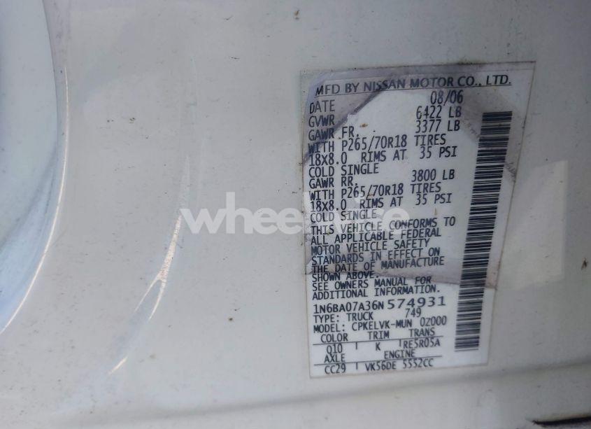Photo 9 of 2006 Nissan Titan LE (VIN 1N6BA07A36N574931)