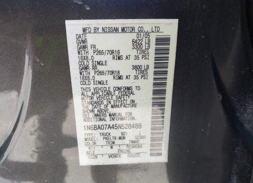 Photo 9 of 2005 Nissan Titan SE (VIN 1N6BA07A45N528488)