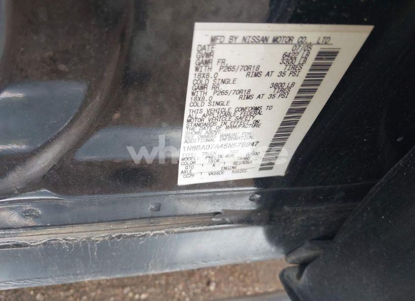 Photo 9 of 2005 Nissan Titan SE (VIN 1N6BA07A45N576847)