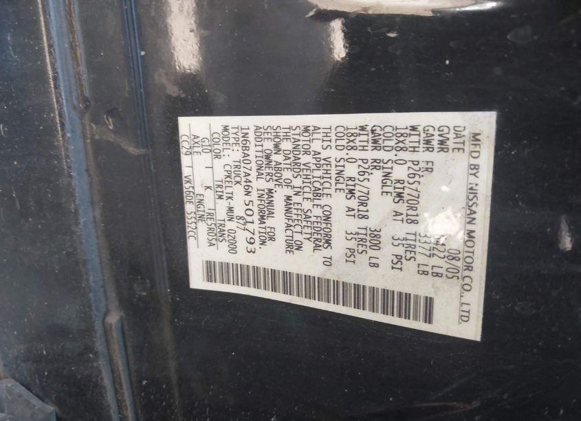 Photo 9 of 2006 Nissan Titan SE (VIN 1N6BA07A46N501793)