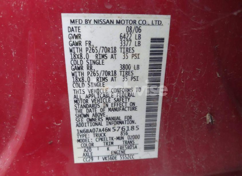 Photo 9 of 2006 Nissan Titan SE (VIN 1N6BA07A46N576185)