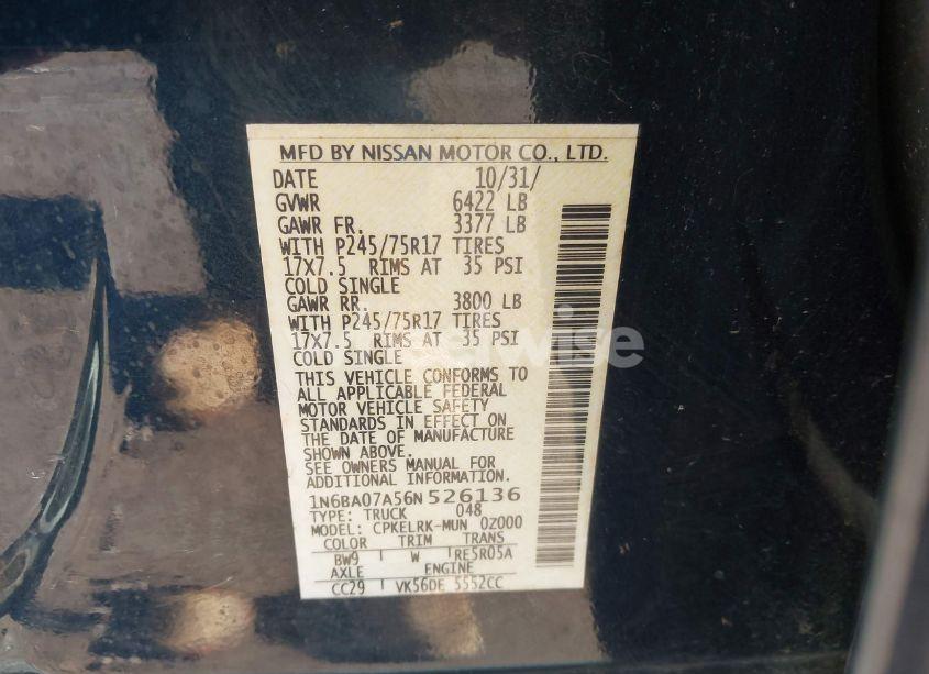 Photo 9 of 2006 Nissan Titan XE (VIN 1N6BA07A56N526136)