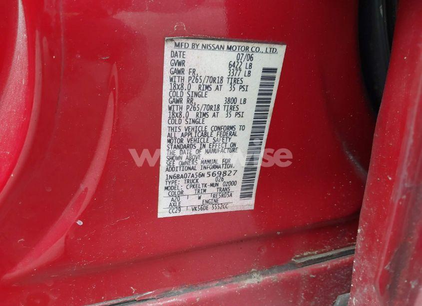 Photo 9 of 2006 Nissan Titan SE (VIN 1N6BA07A56N569827)