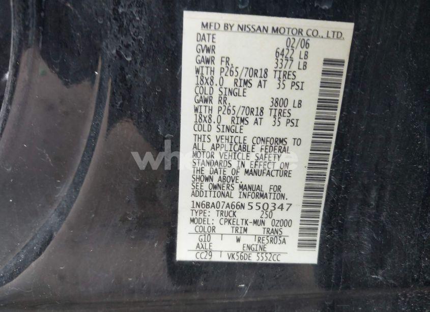 Photo 9 of 2006 Nissan Titan SE (VIN 1N6BA07A66N550347)