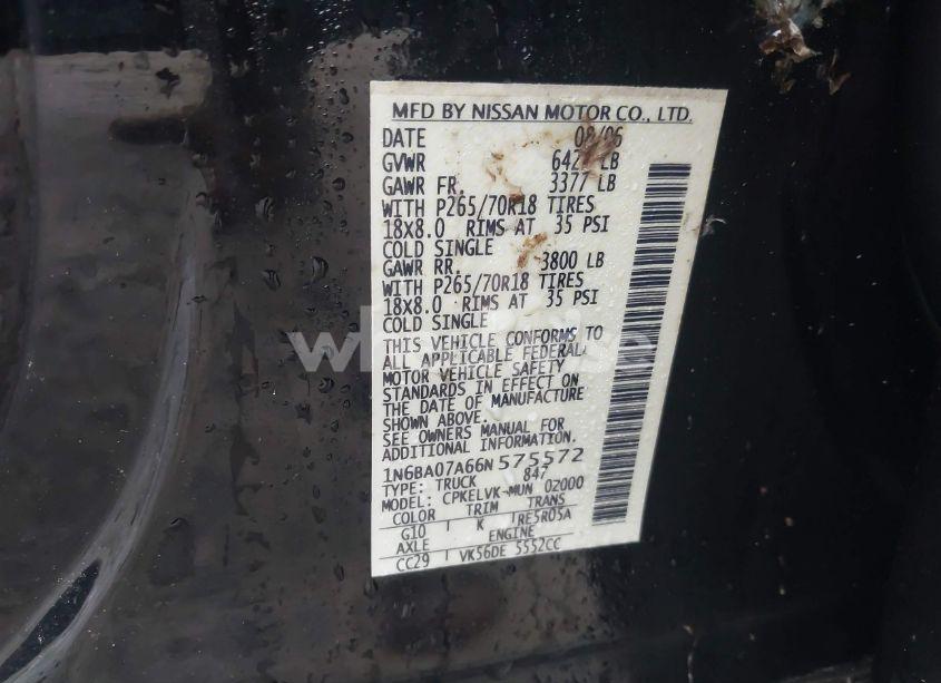 Photo 9 of 2006 Nissan Titan LE (VIN 1N6BA07A66N575572)