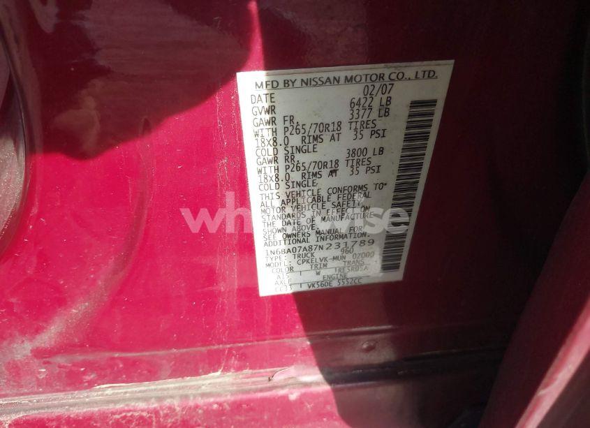 Photo 9 of 2007 Nissan Titan LE (VIN 1N6BA07A87N231789)