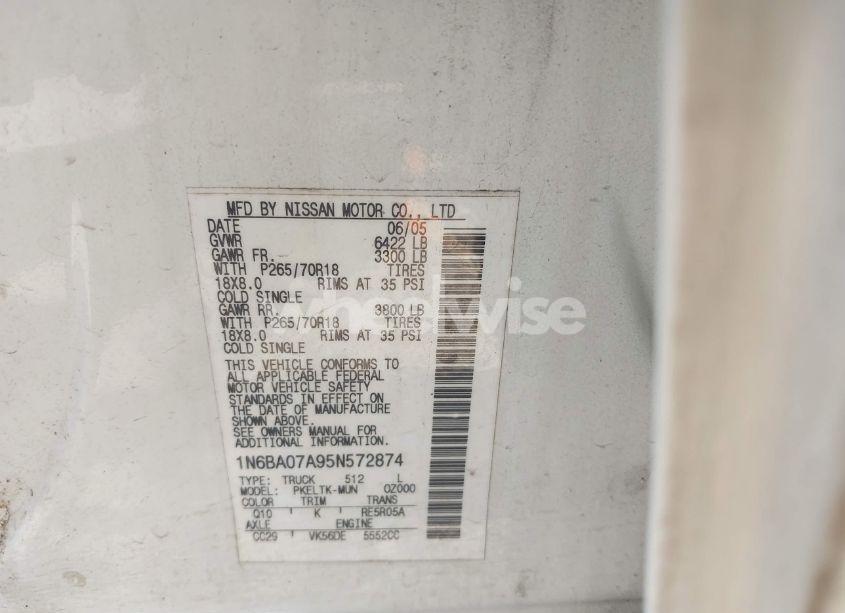 Photo 9 of 2005 Nissan Titan SE (VIN 1N6BA07A95N572874)