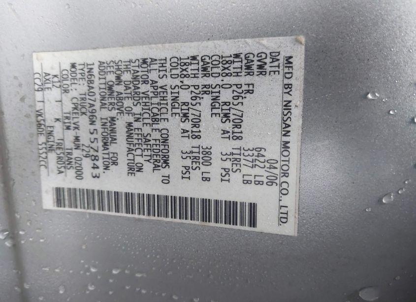 Photo 9 of 2006 Nissan Titan LE (VIN 1N6BA07A96N557843)