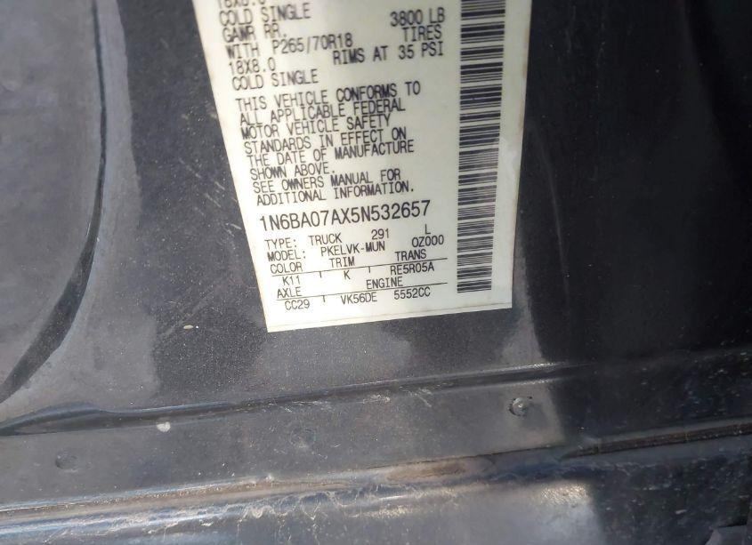 Photo 9 of 2005 Nissan Titan LE (VIN 1N6BA07AX5N532657)